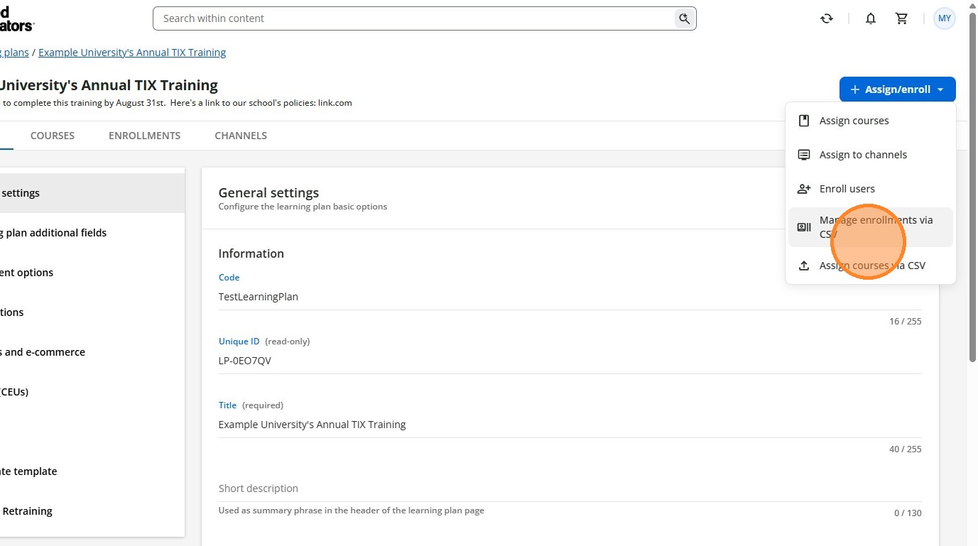 Manage enrollments via CSV option