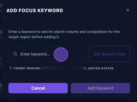 Screenshot showing the add keyword window