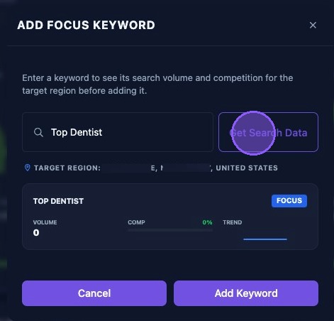 Screenshot showing search data for a keyword