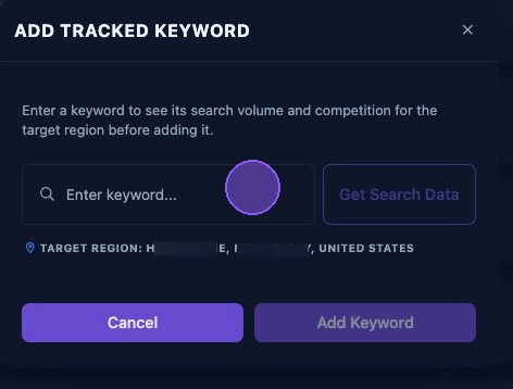 Screenshot showing the keyword text field