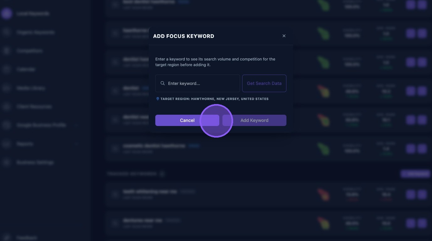 Screenshot showing the Add Keyword confirmation button