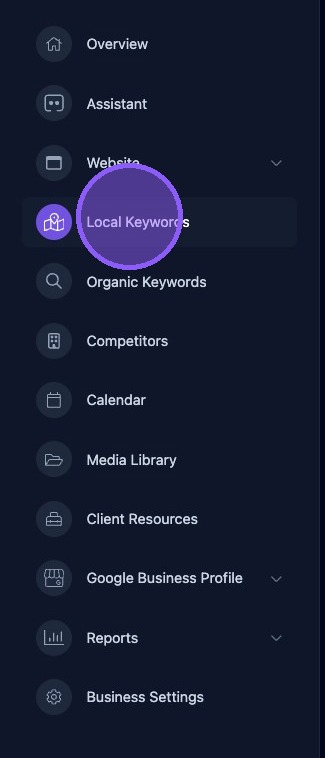 Screenshot showing the Local Keywords section in the dashboard