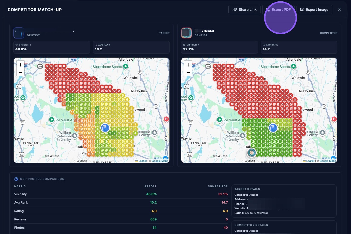 Screenshot showing the Competitor Matchup comparison window