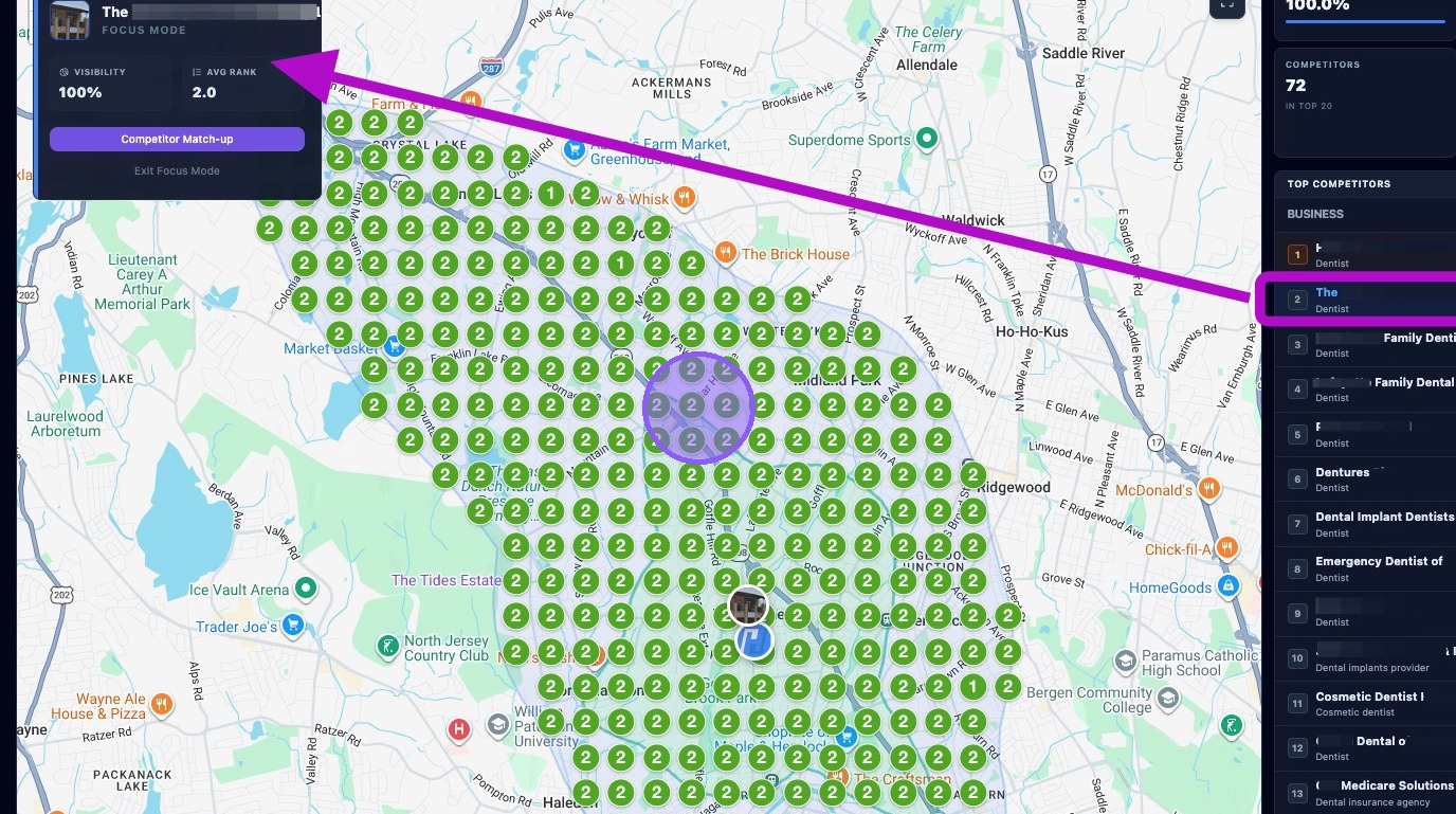 Screenshot showing competitor focus mode on the map