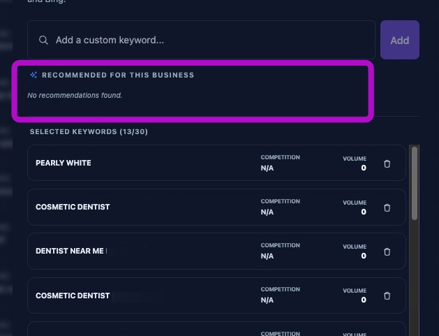 Screenshot showing recommended organic keywords