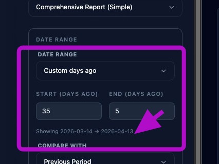 Screenshot showing custom days ago fields
