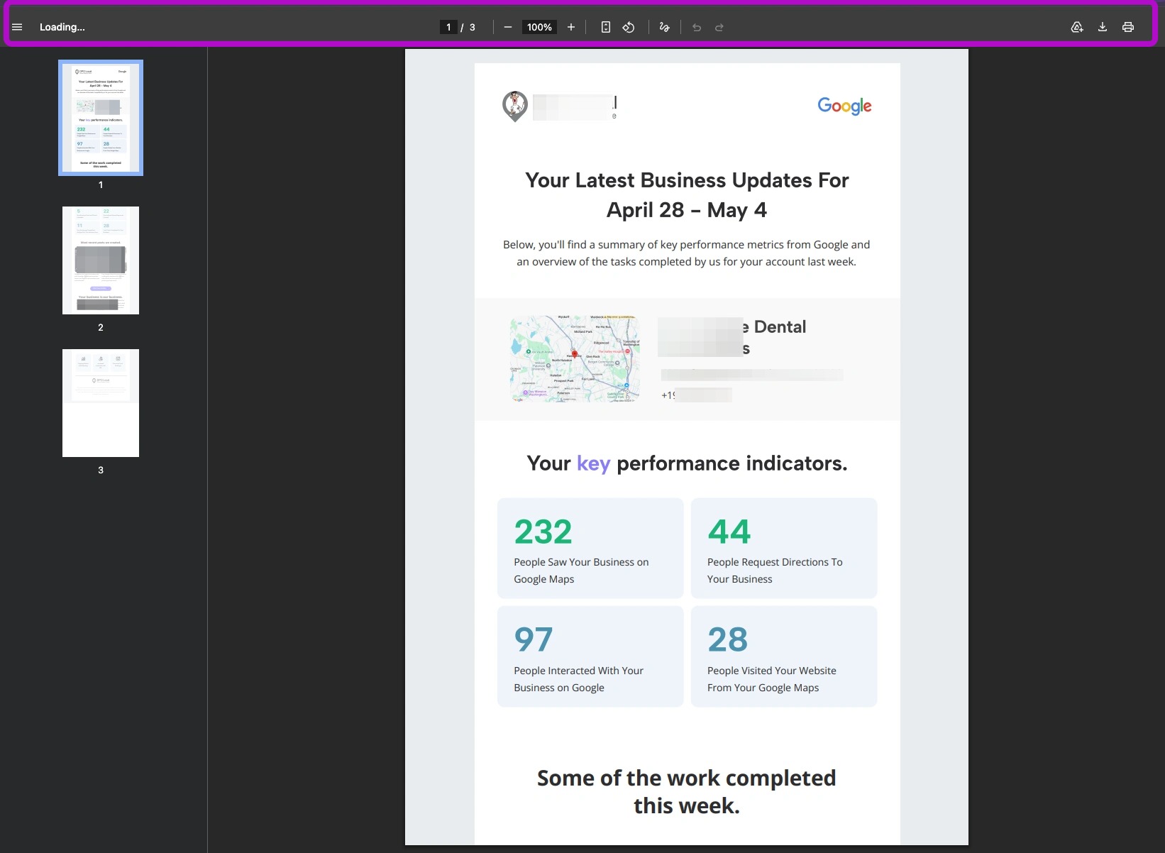 Screenshot showing a downloaded report in a PDF editor