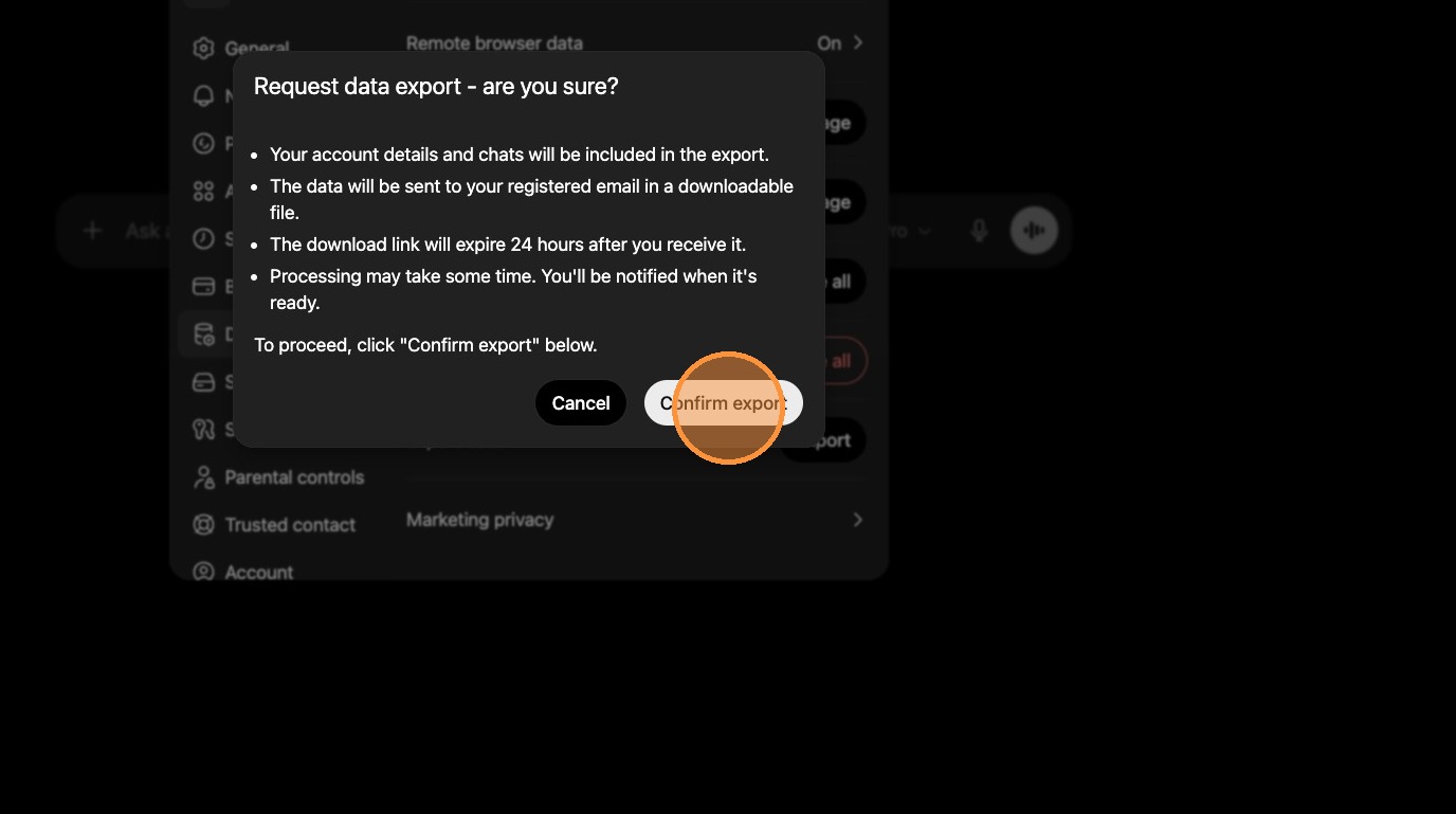 ChatGPT final export confirmation screen