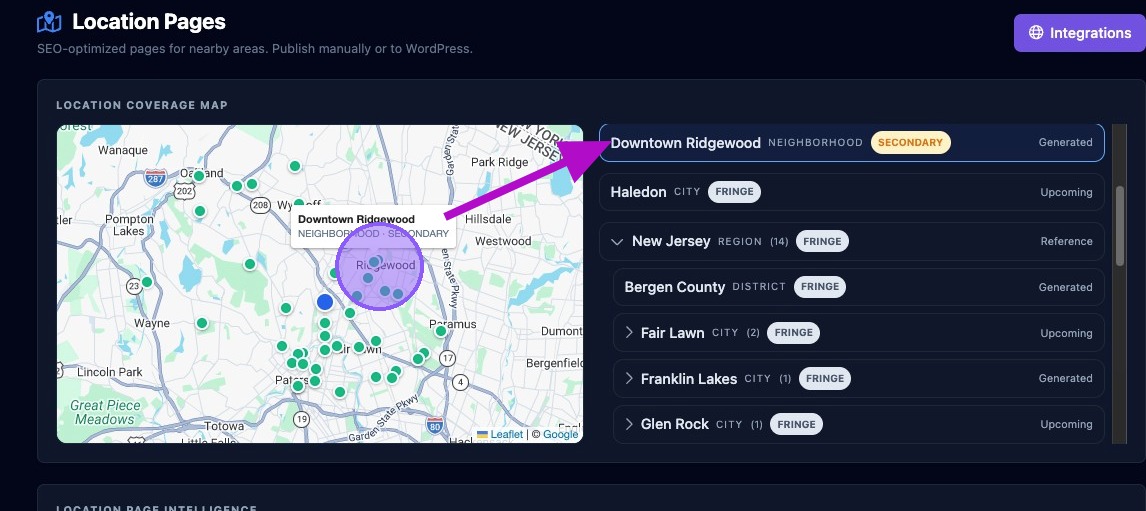 Screenshot showing the Locations Coverage Map