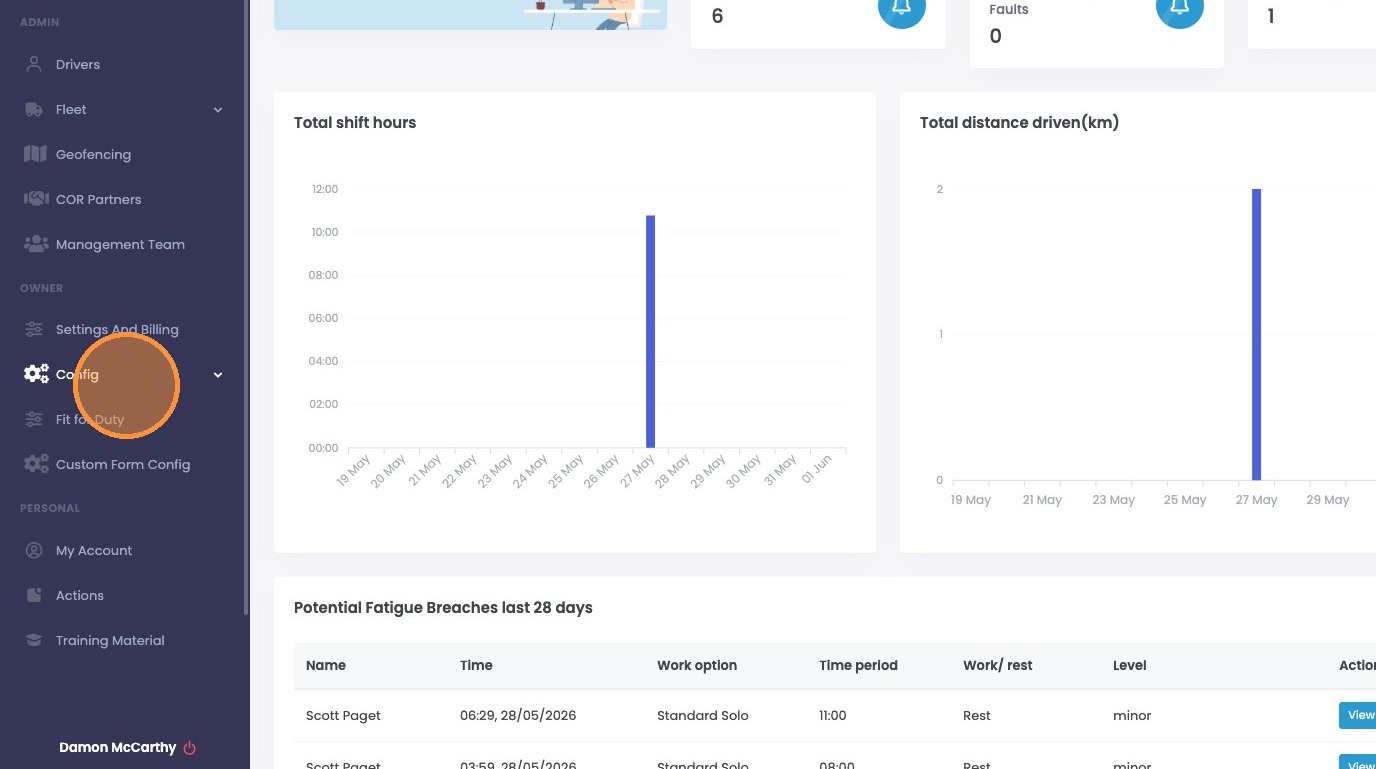 Open Config from the dashboard