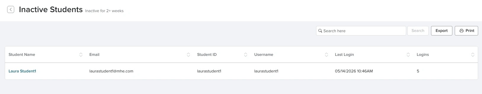 Inactive Students report