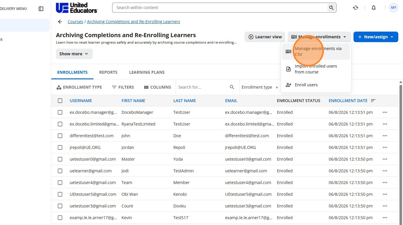 Manage Enrollments Via CSV