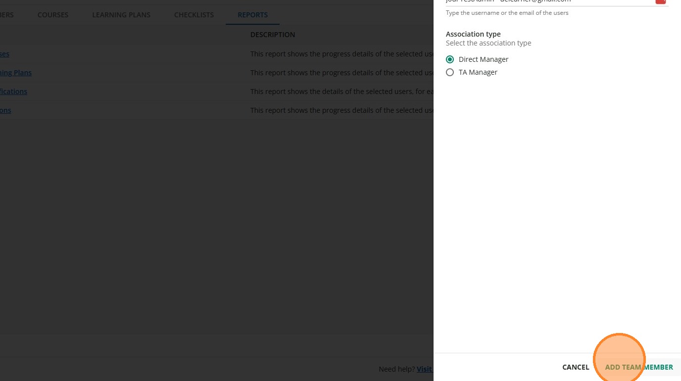 Add Team Member Confirmation