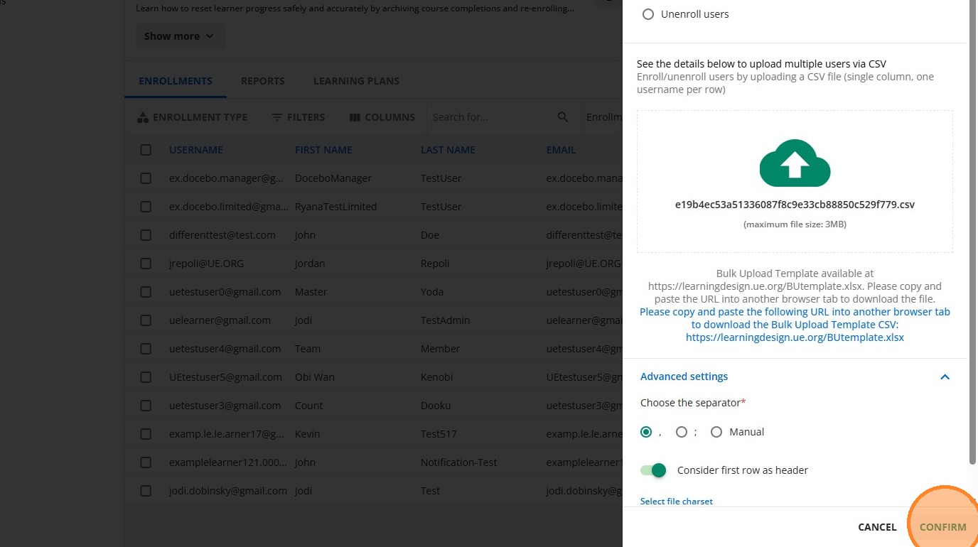 Confirm Upload Settings