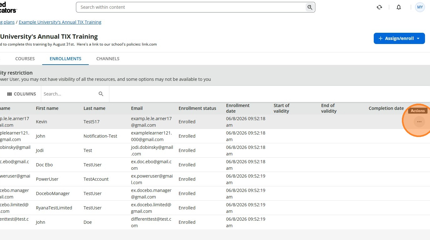 Learner Action Menu