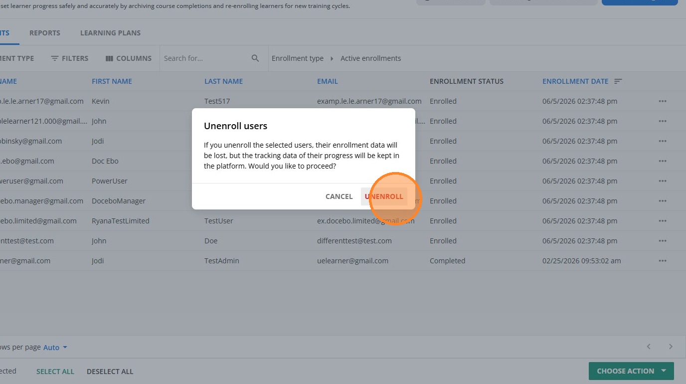 Confirm Bulk Unenrollment