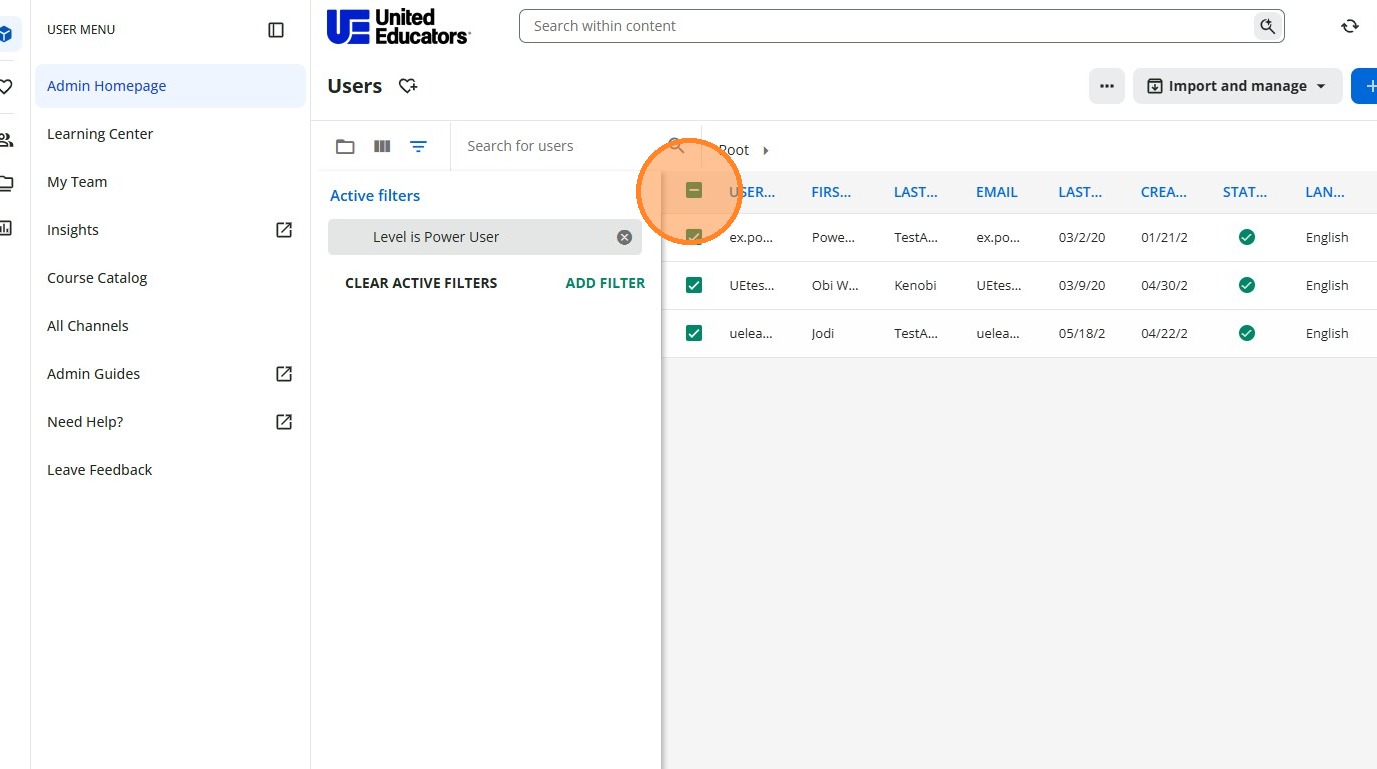 Select Filtered Users