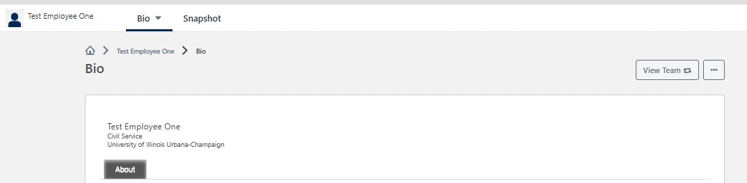 Selected employee's Bio page displayed after choosing an employee from the team list