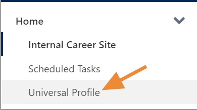Cornerstone navigation menu expanded with the Universal Profile option highlighted under the Home menu.
