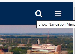 Screenshot of the Cornerstone homepage highlighting the navigation menu icon (three horizontal lines) in the upper-right corner of the screen.