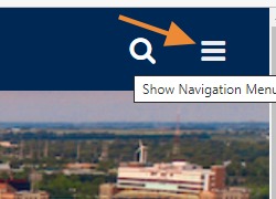Screenshot of the Cornerstone homepage highlighting the navigation menu icon (three horizontal lines) in the upper-right corner of the screen.