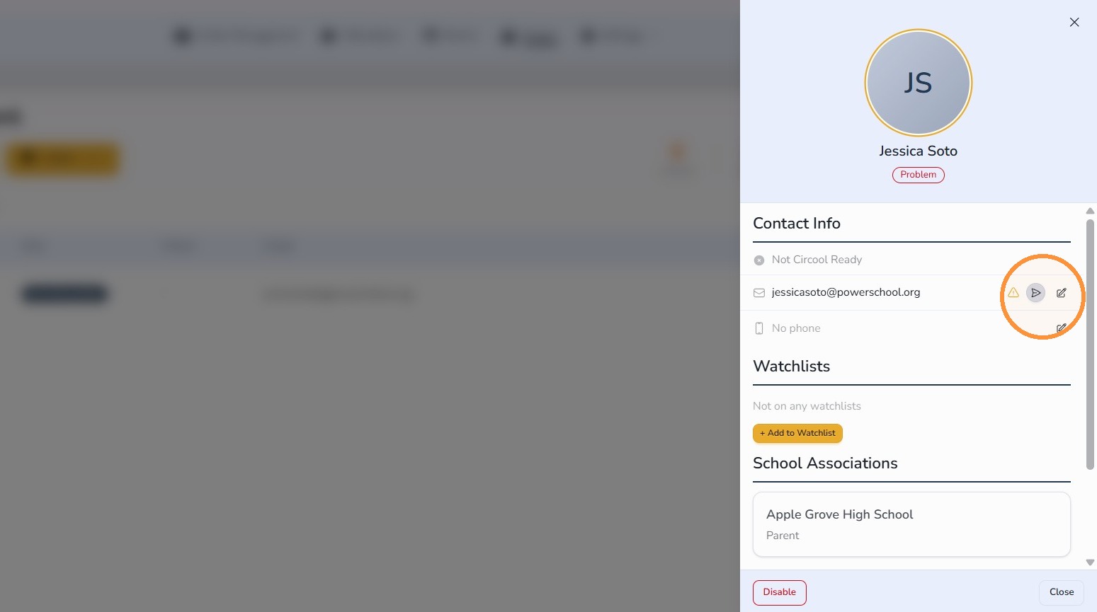 Send activation by email or SMS from a person profile