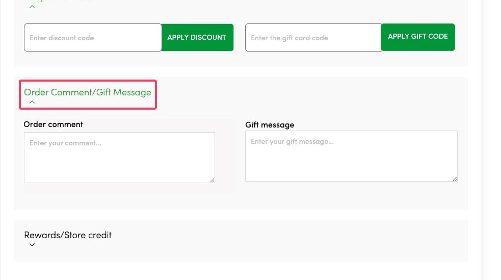 Order Comment or Gift Message section