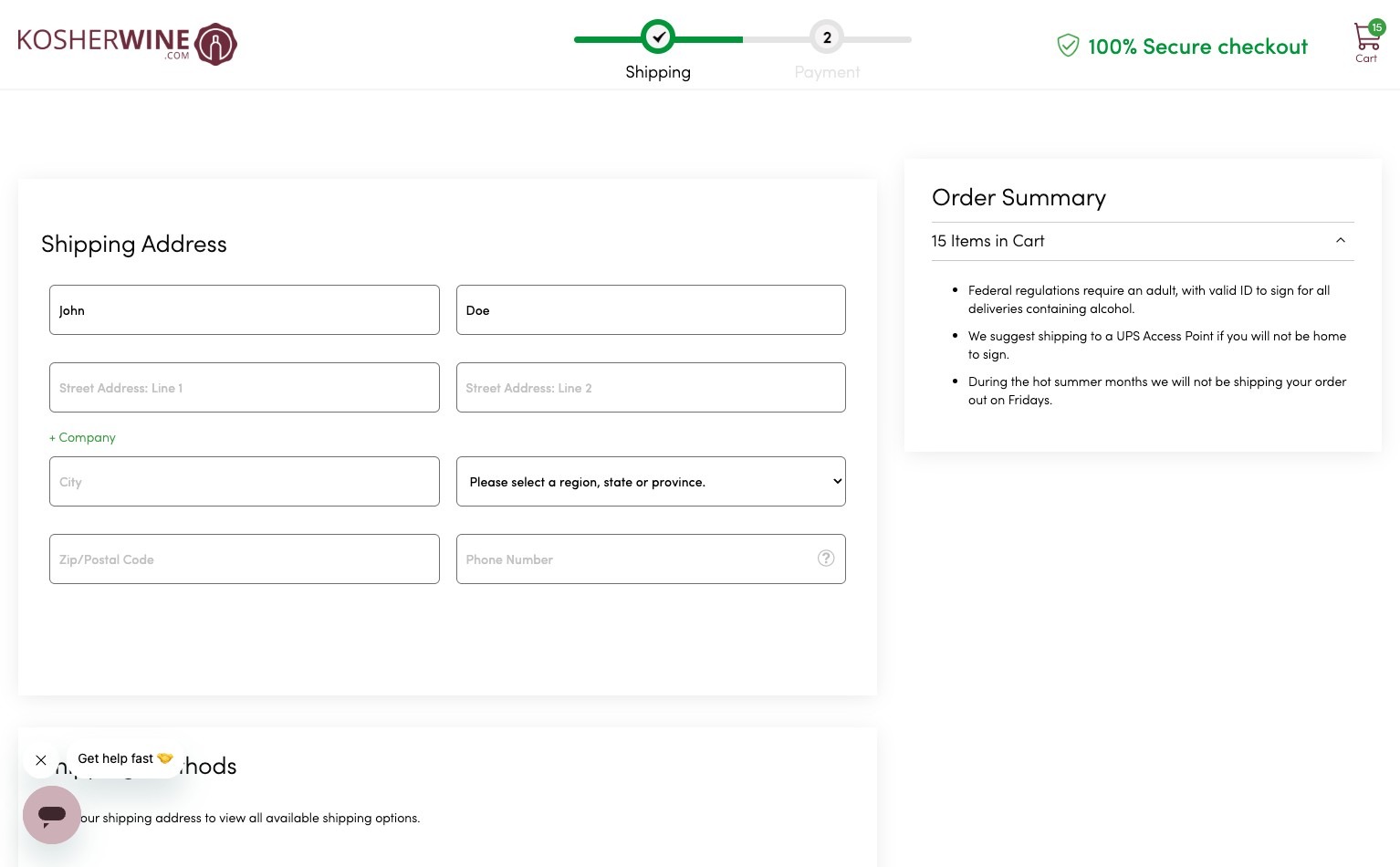Fill out your shipping address