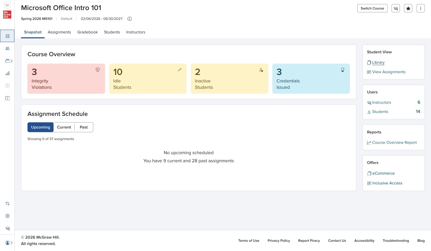 Assignment Schedule widget with upcoming, current, and past due assignments
