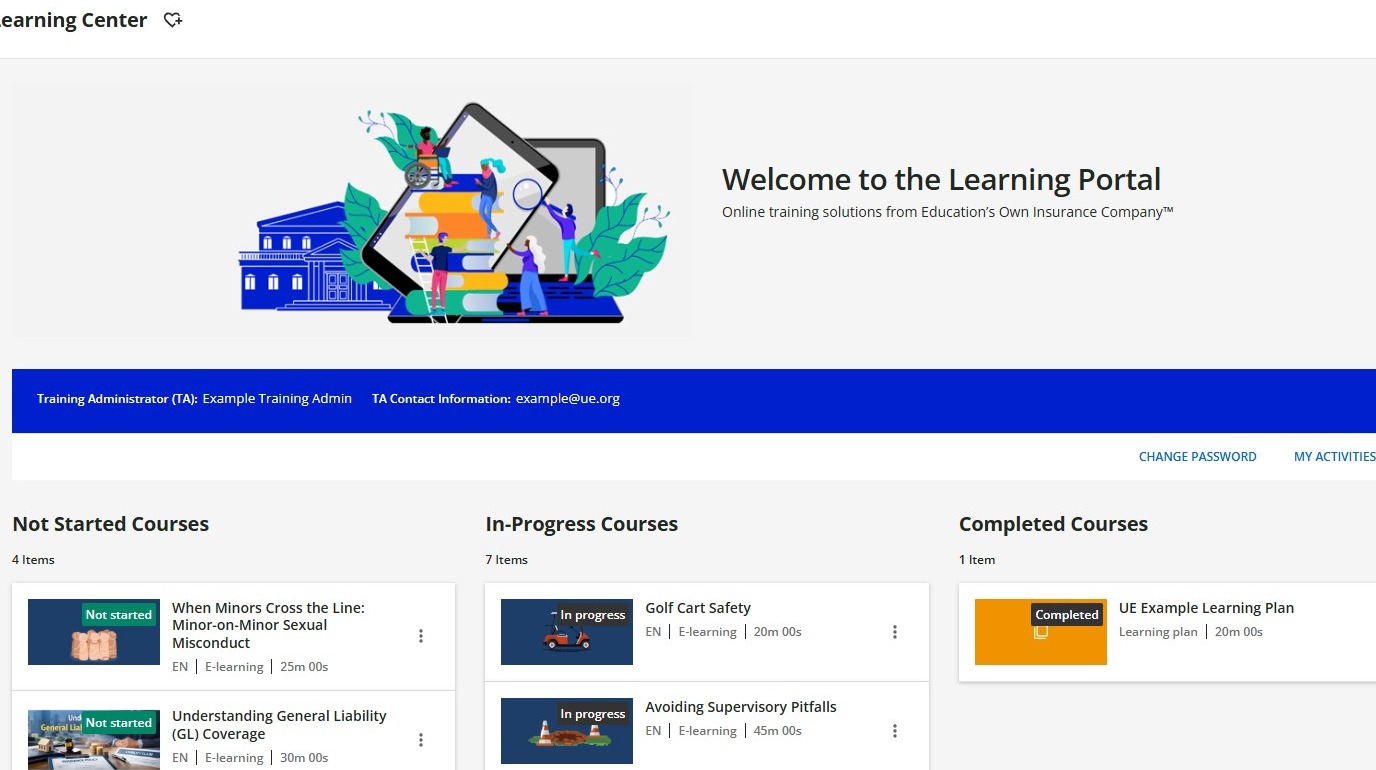 Learning Portal homepage