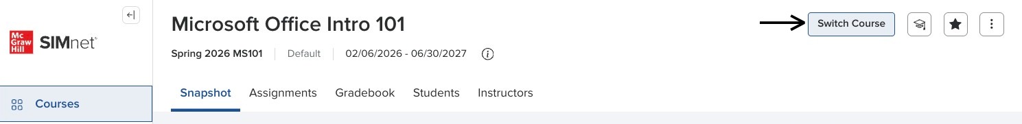 Screenshot of the Switch Course icon in the course header toolbar