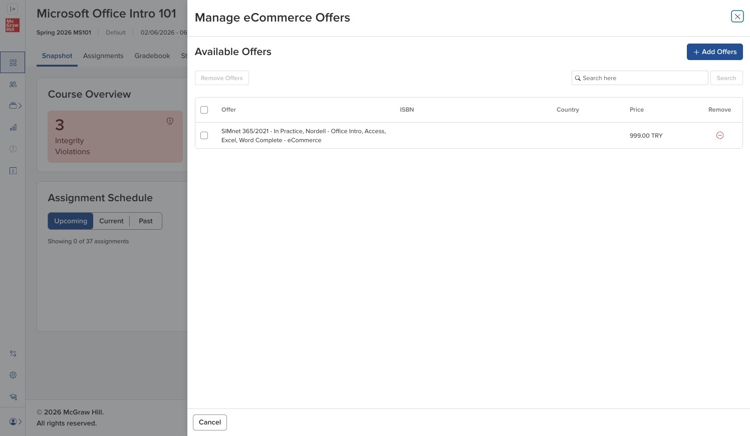 eCommerce offers page with add and remove offer options