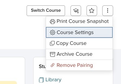 Screenshot of the More Actions menu with the Course Settings option visible