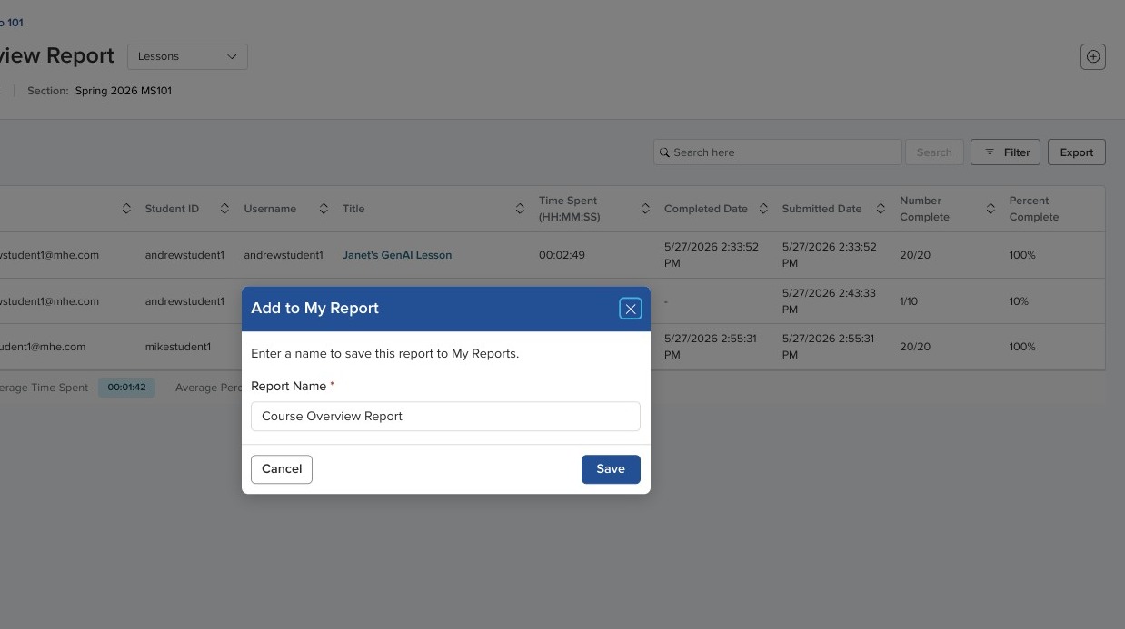Save report dialog for naming a report
