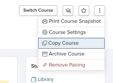 Screenshot of the More Actions menu with the Copy Course option visible