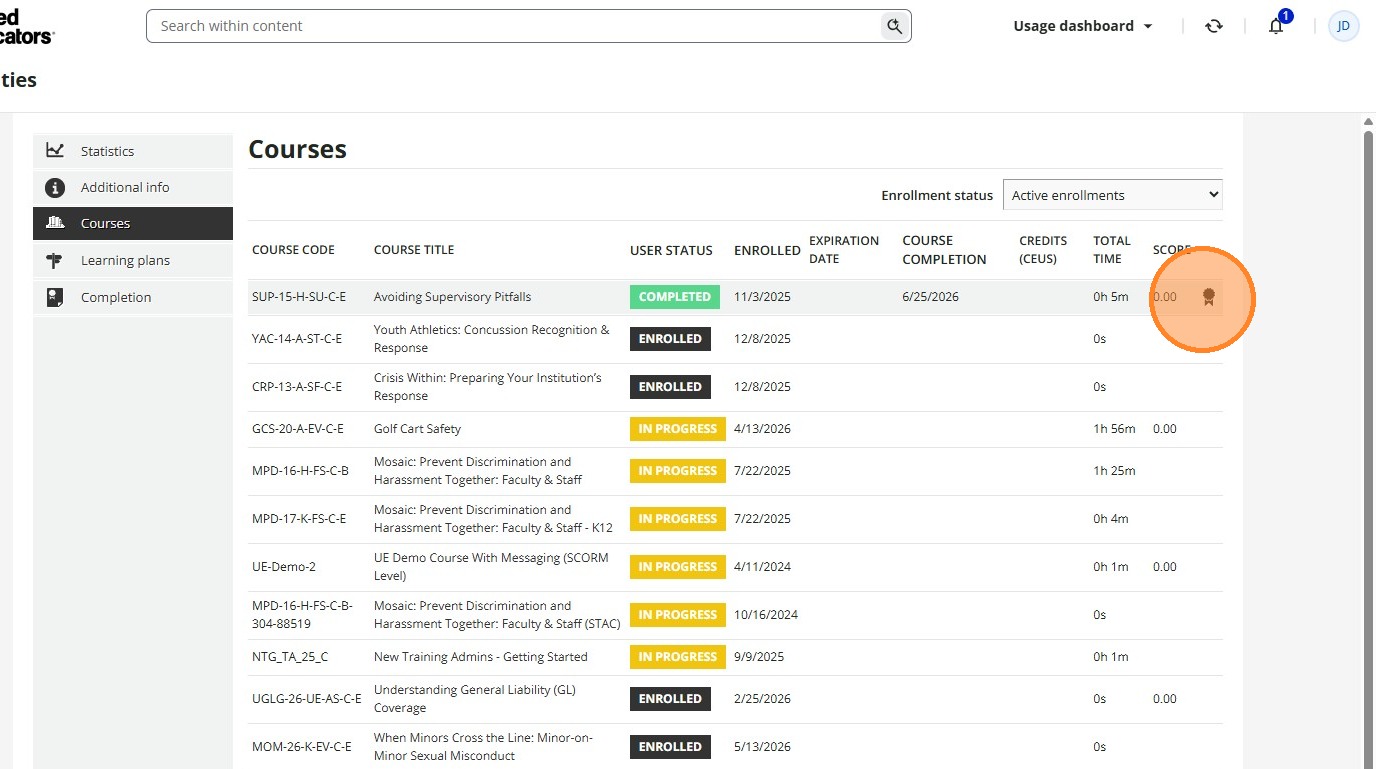 Course details page