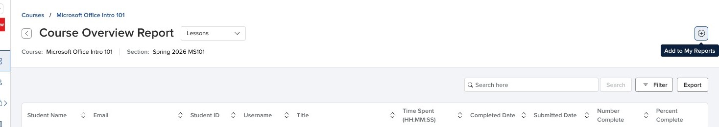Add to My Reports button in the Course Overview Report