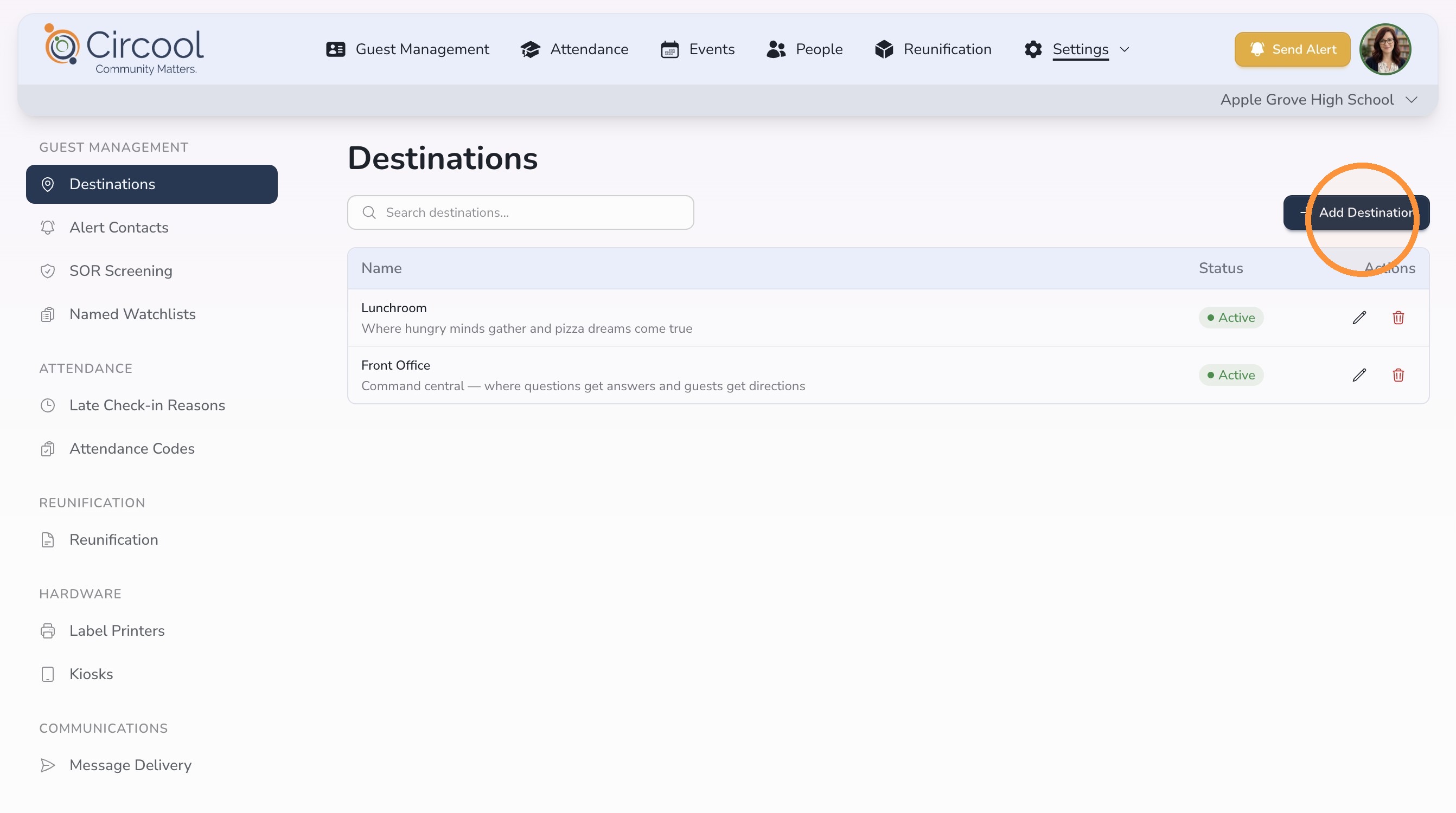Add destination name and description in Circool