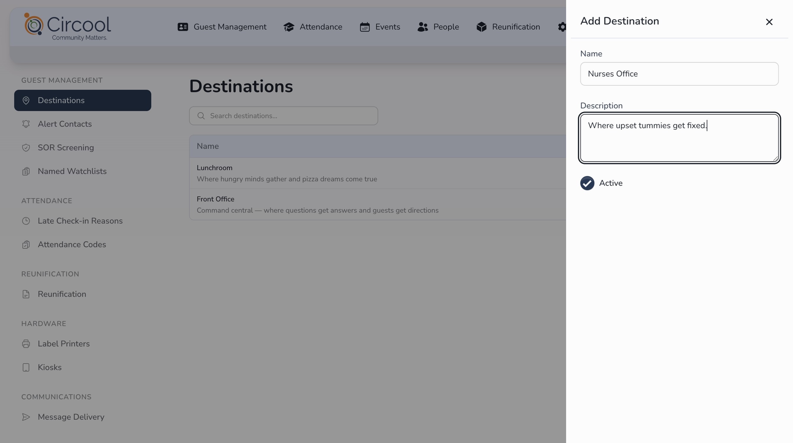 Destination added to Circool destination list