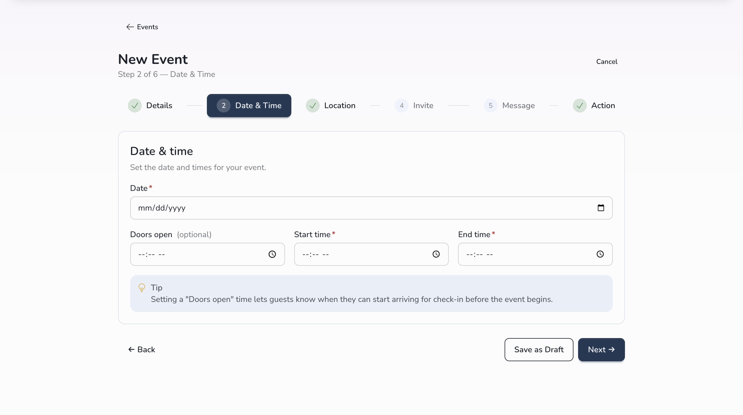 Enter event date and time in Circool