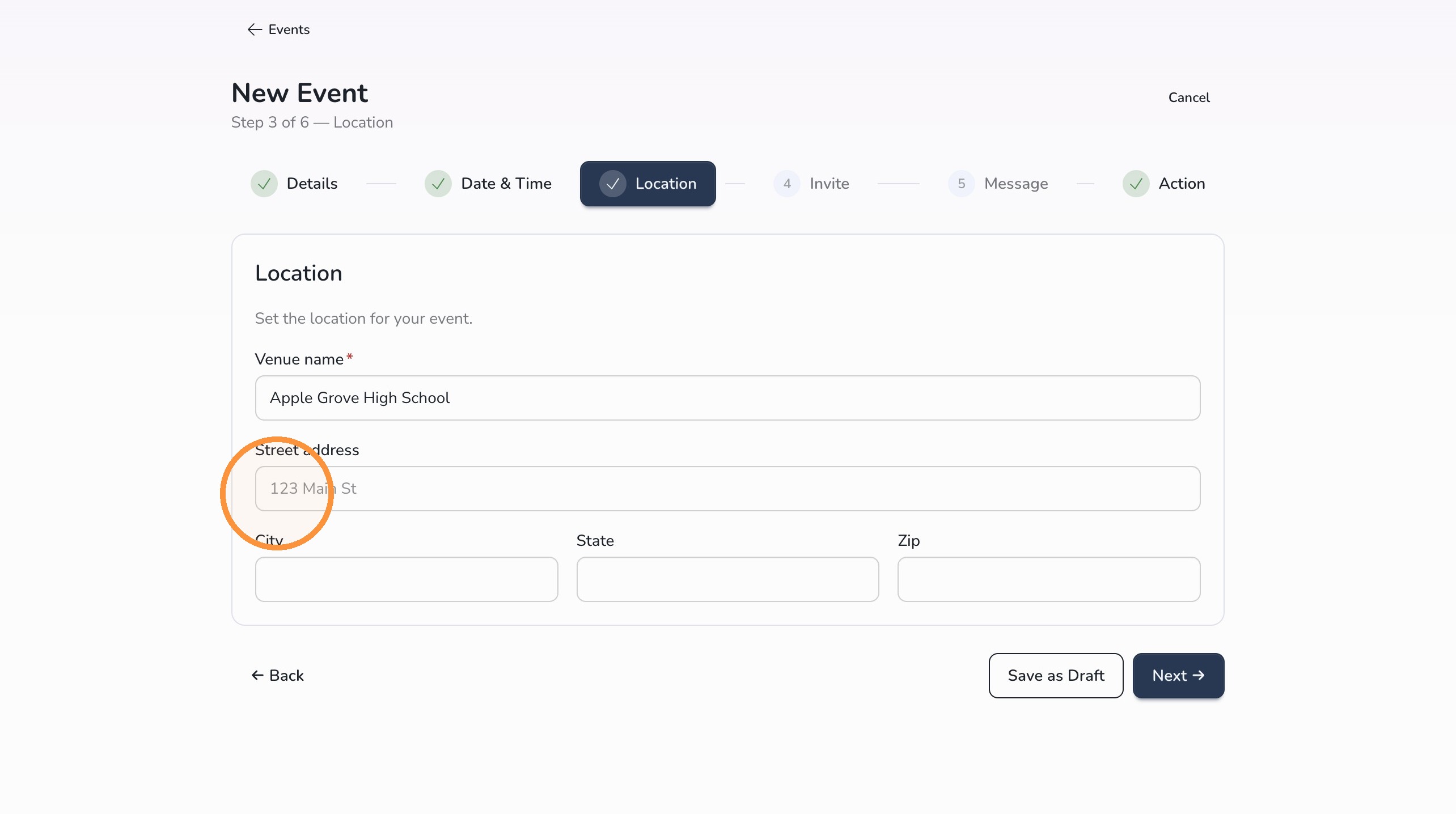 Event location settings in Circool