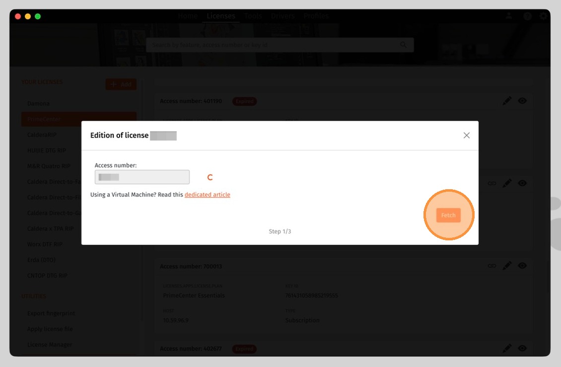 Fetch license details