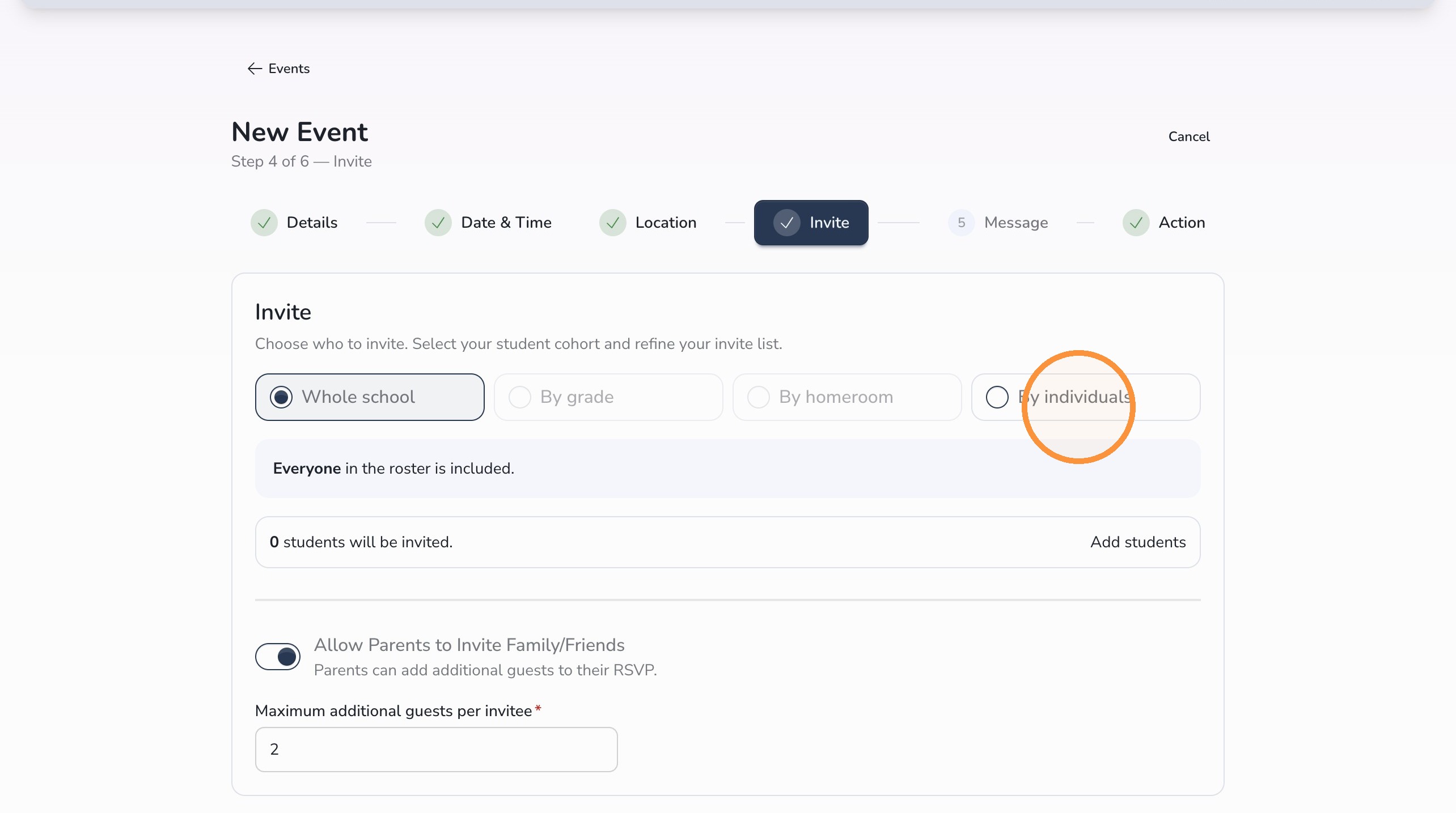 Individual invitation option in Circool Events