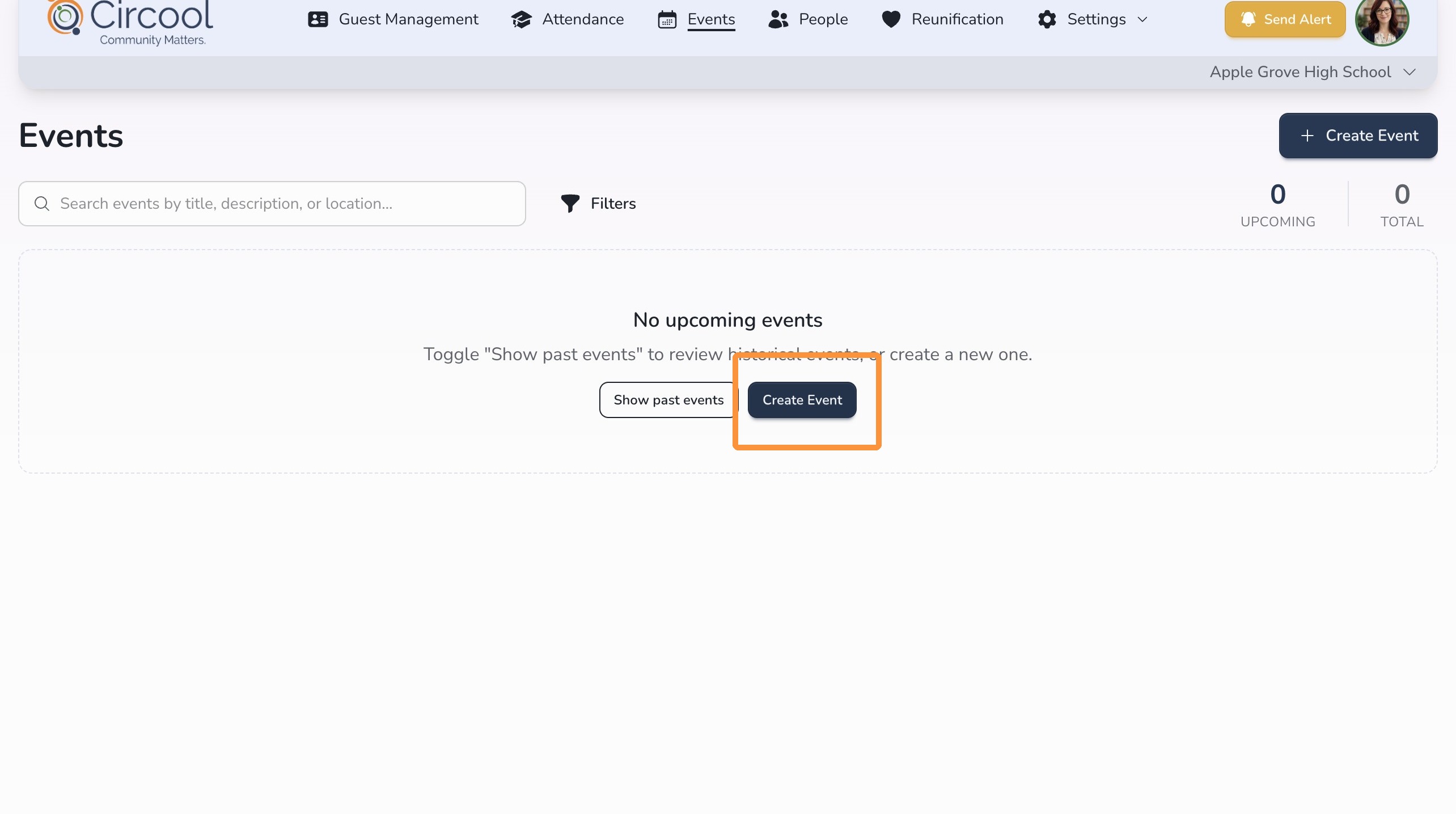 Create Event button in Circool