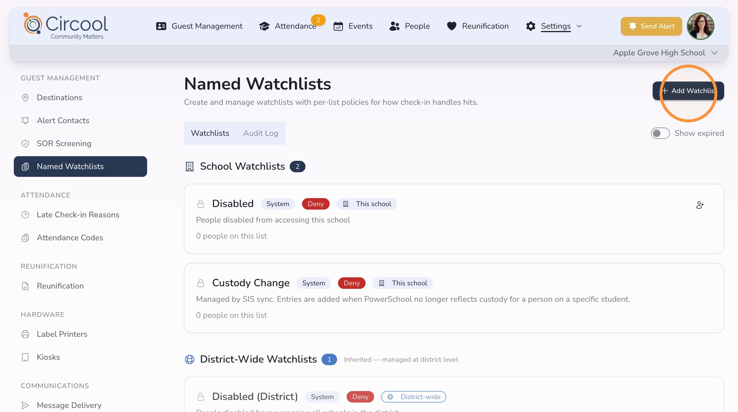 Add Watchlist button in Circool