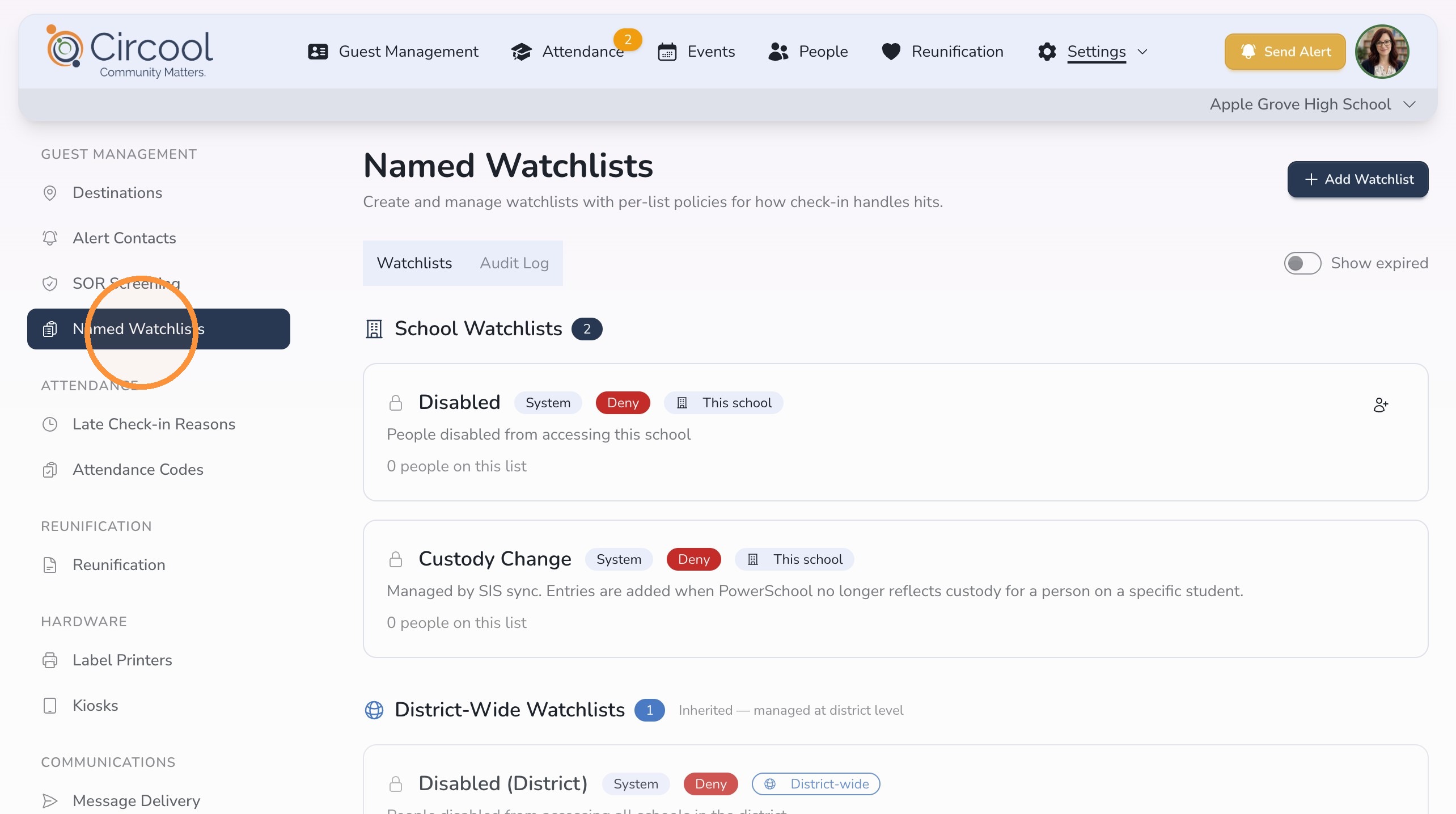 Default Watchlists in Circool