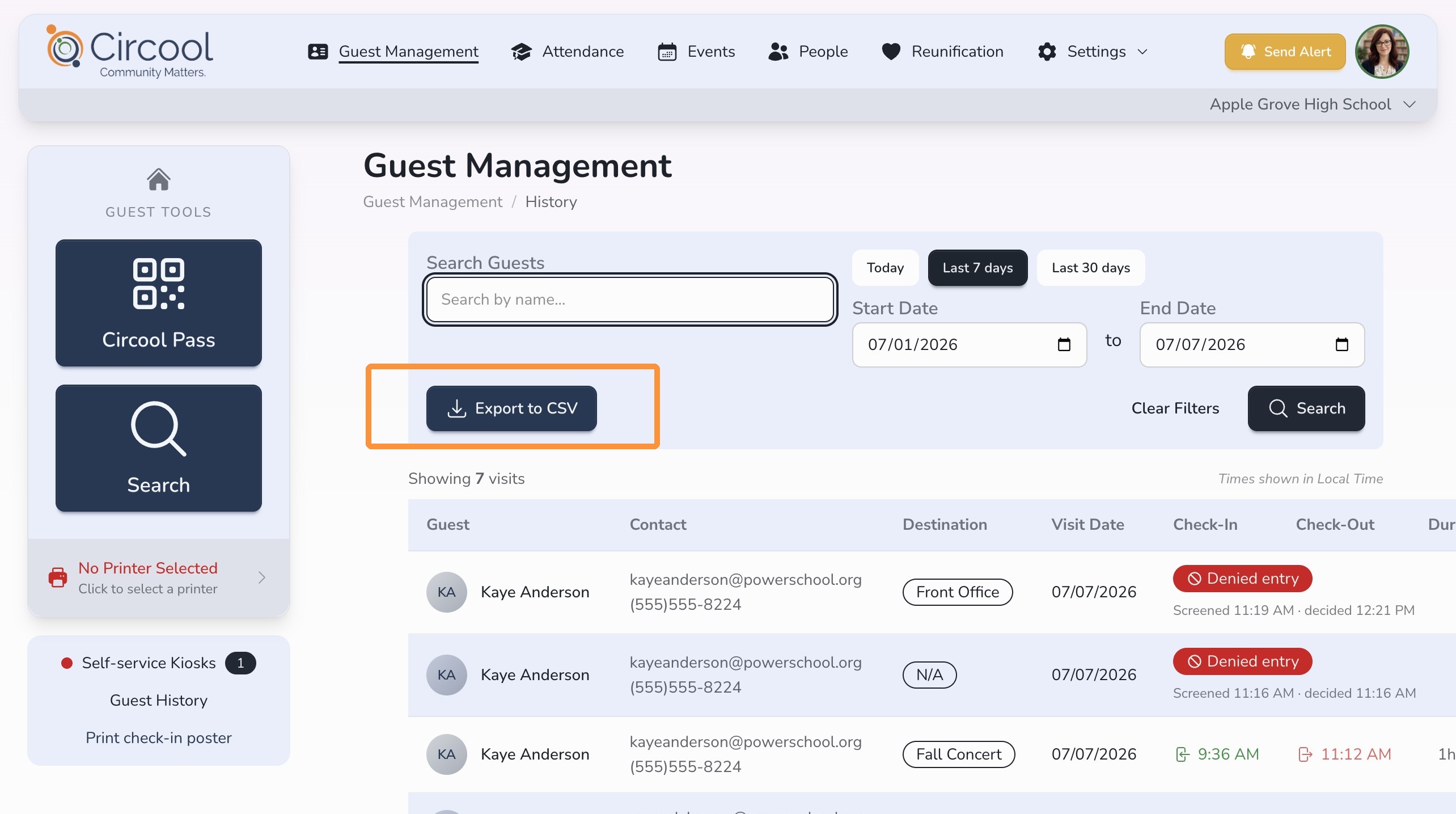 Export guest history to CSV