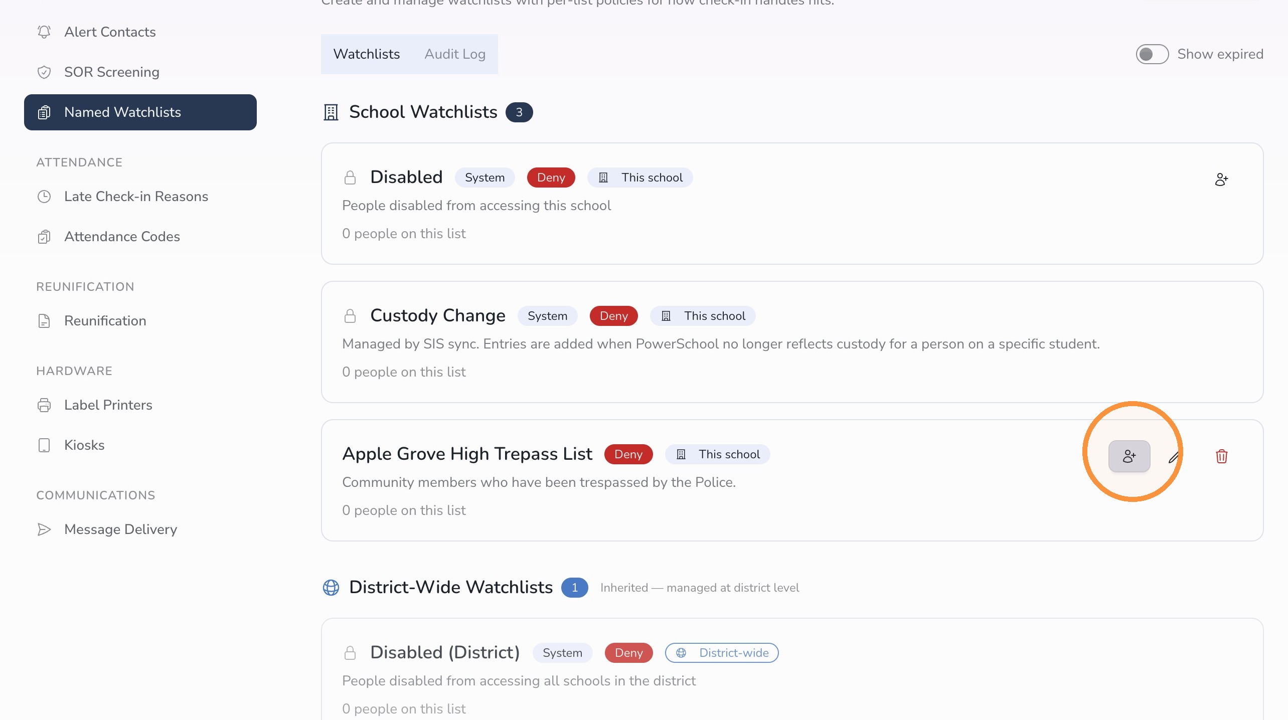 Add Person icon for Watchlist in Circool