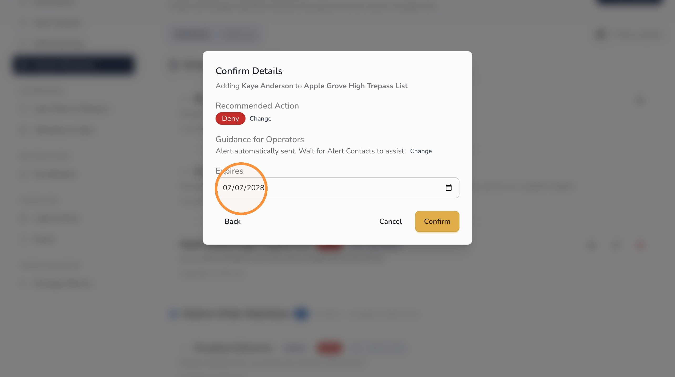Set expiration date for Watchlist person in Circool