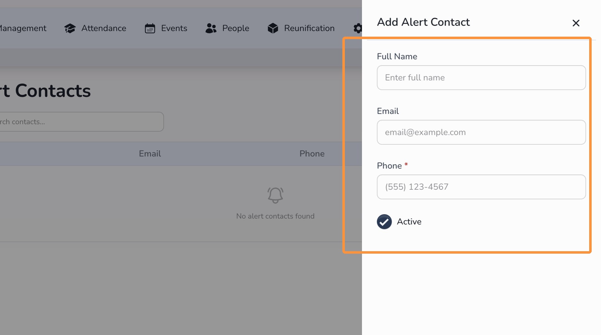 Enter alert contact information in Circool